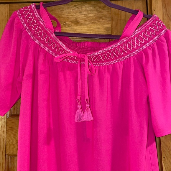 Caribbean Joe Off the shoulder tie neck dress Navy Blue Beach Size L - Picture 2 of 8